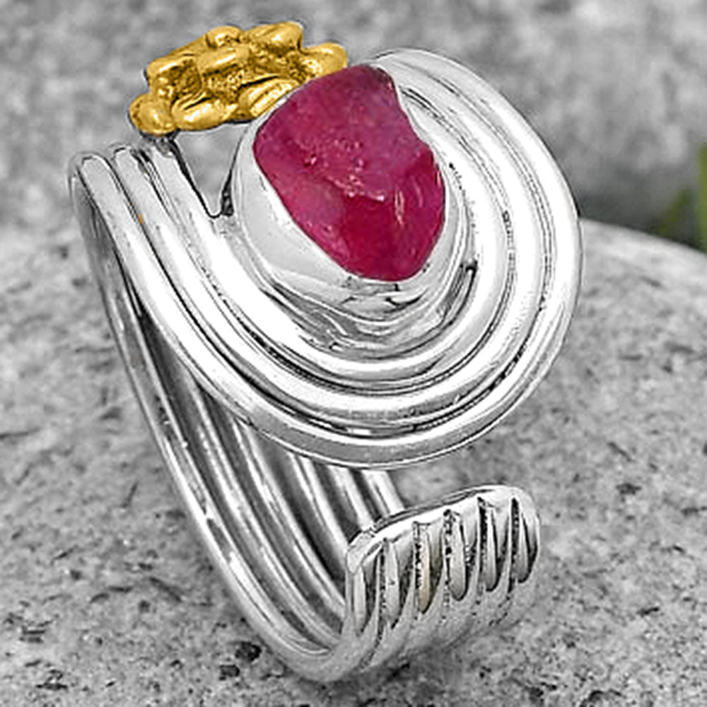 Two Tone Flower - Pink Tourmaline Rough Ring size-8.5 R-1491 SDR194042