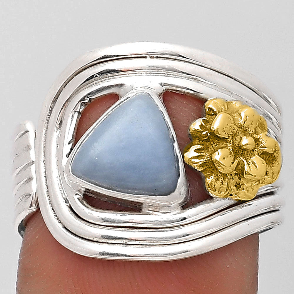 Two Tone Flower - Natural Angelite Ring size-8.5 R-1491 SDR194044