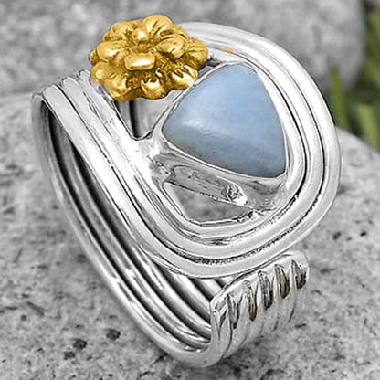 Two Tone Flower - Natural Angelite Ring size-8.5 R-1491 SDR194044