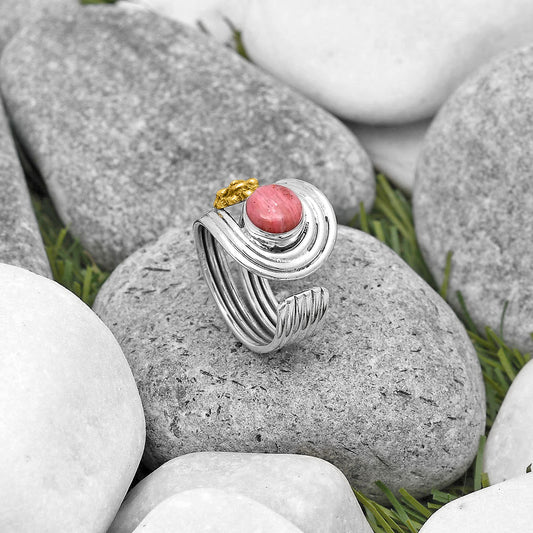 Two Tone Flower Pink Tulip Quartz Ring size-7.5 R-1491 SDR194045