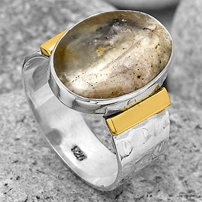 Two Tone Natural Australian Prehnite Ring size-9 R-1490 SDR194057