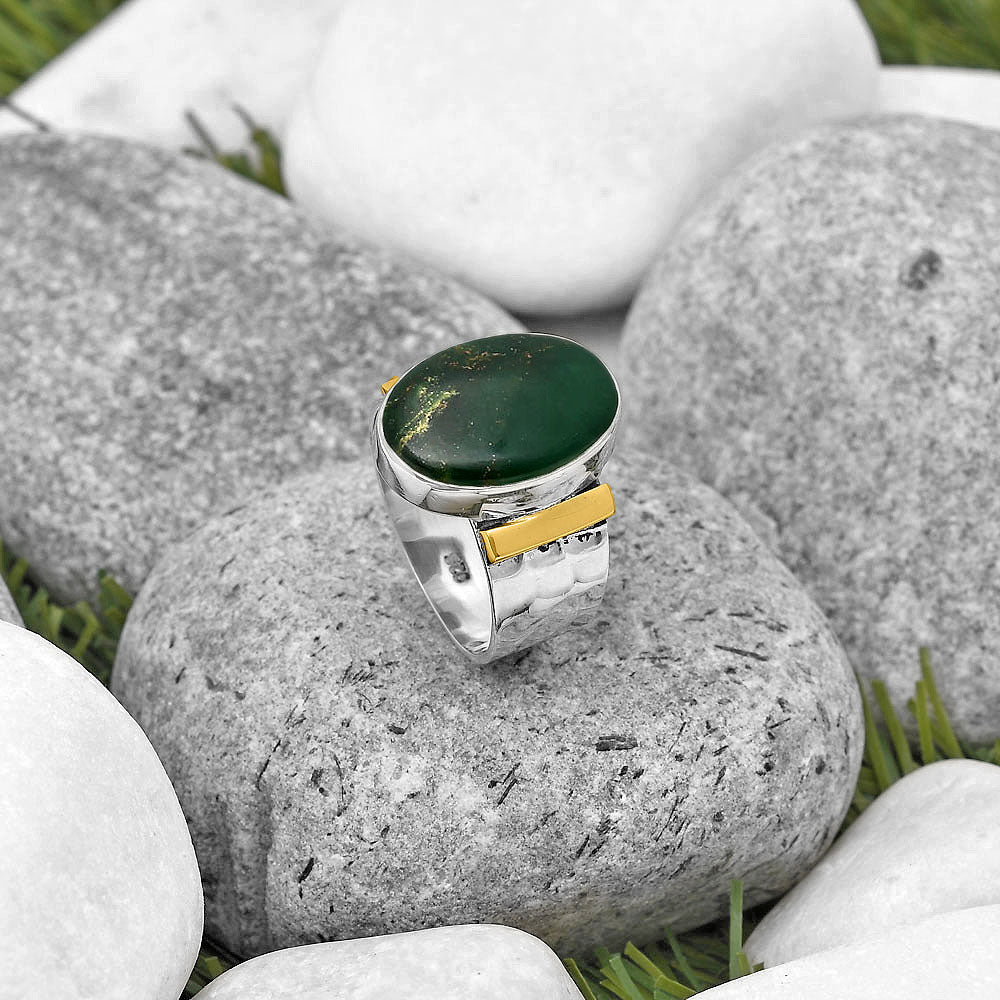 Two Tone - Natural Green Fuchsite Ring size-8 R-1490 SDR194072