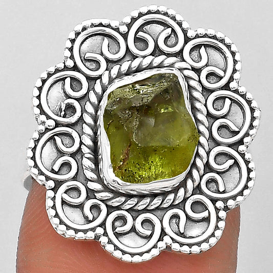 Filigree - Natural Peridot Rough Ring size-7 R-1337 SDR194396