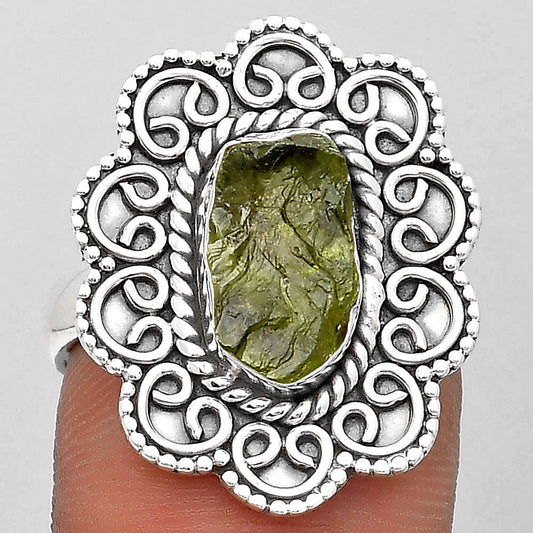 Filigree - Natural Peridot Rough Ring size-7 R-1337 SDR194414