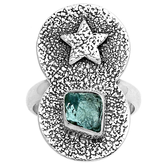 Star - Natural Aqua Apatite Rough Ring size-7.5 R-1290 SDR194833