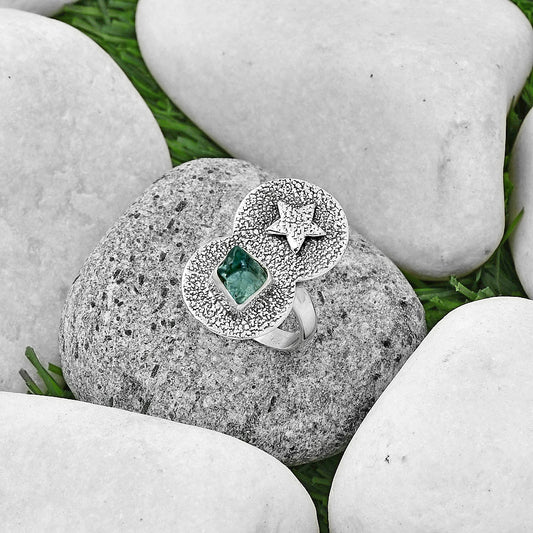 Star - Natural Aqua Apatite Rough Ring size-7.5 R-1290 SDR194833
