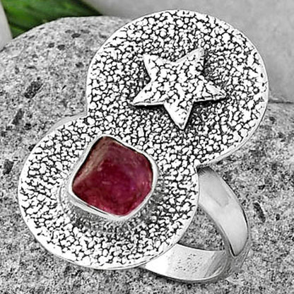 Star Natural Pink Tourmaline Rough Ring size-8.5 R-1290 SDR194841