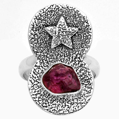 Star Natural Pink Tourmaline Rough Ring size-7.5 R-1290 SDR194842