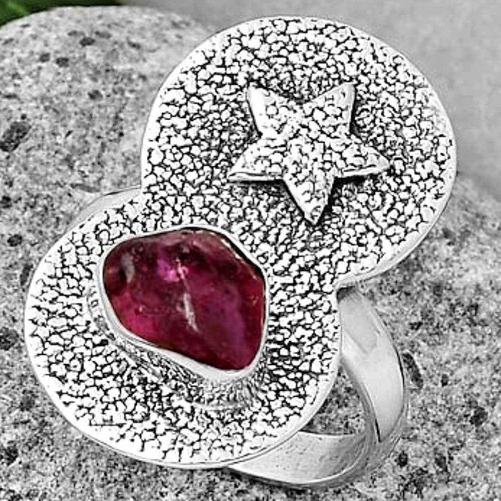 Star Natural Pink Tourmaline Rough Ring size-7.5 R-1290 SDR194842