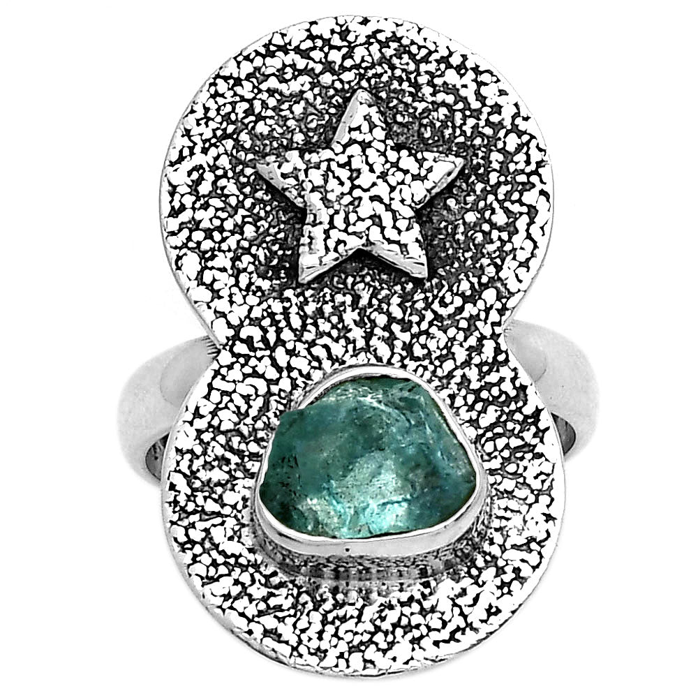 Star Aqua Apatite Rough Madagascar Ring size-7 R-1290 SDR194845
