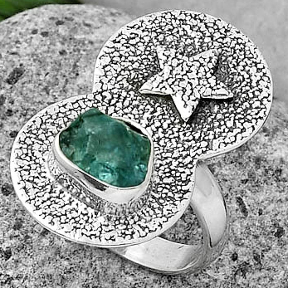 Star Aqua Apatite Rough Madagascar Ring size-7 R-1290 SDR194845