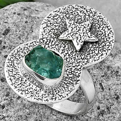 Star Aqua Apatite Rough Madagascar Ring size-7 R-1290 SDR194845