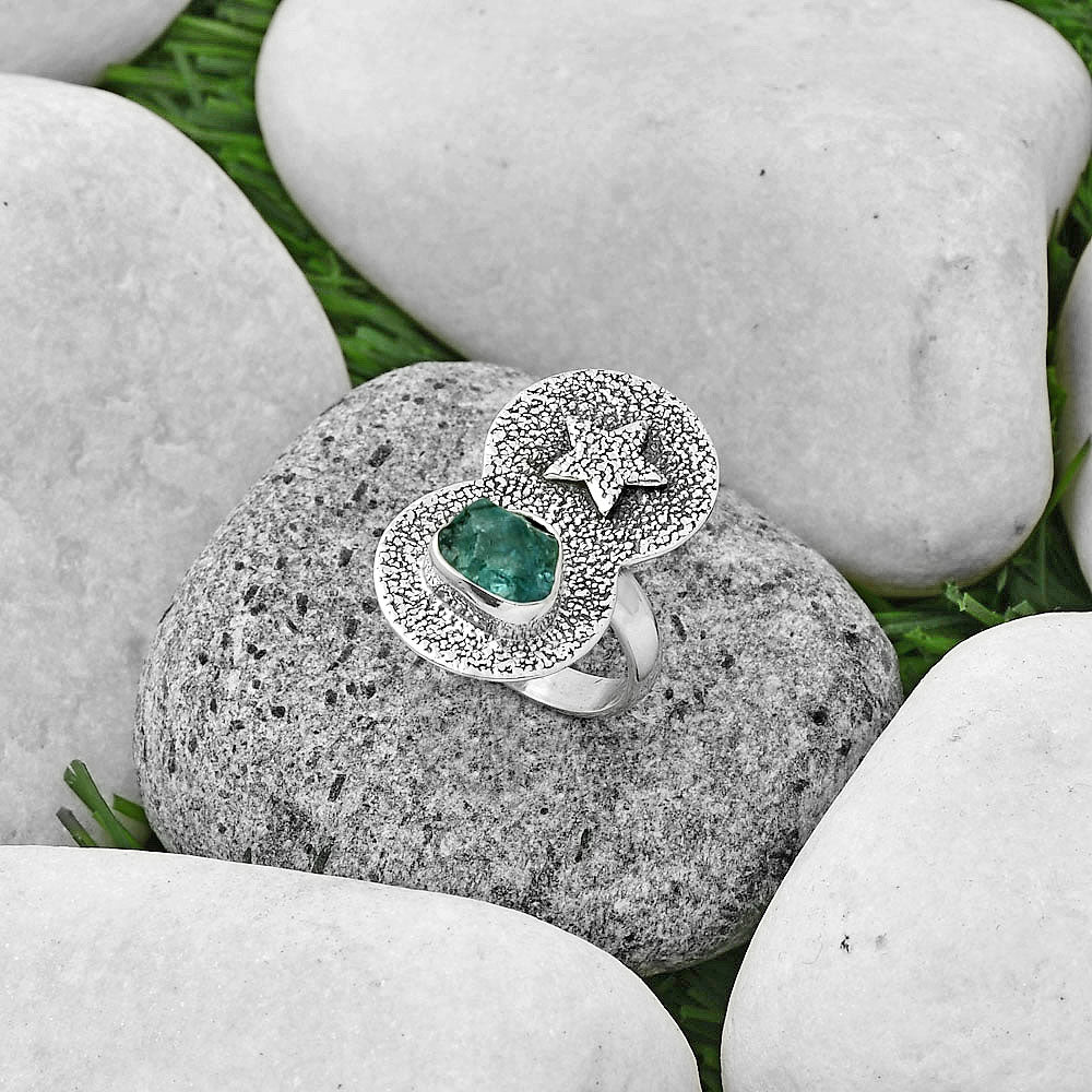 Star Aqua Apatite Rough Madagascar Ring size-7 R-1290 SDR194845