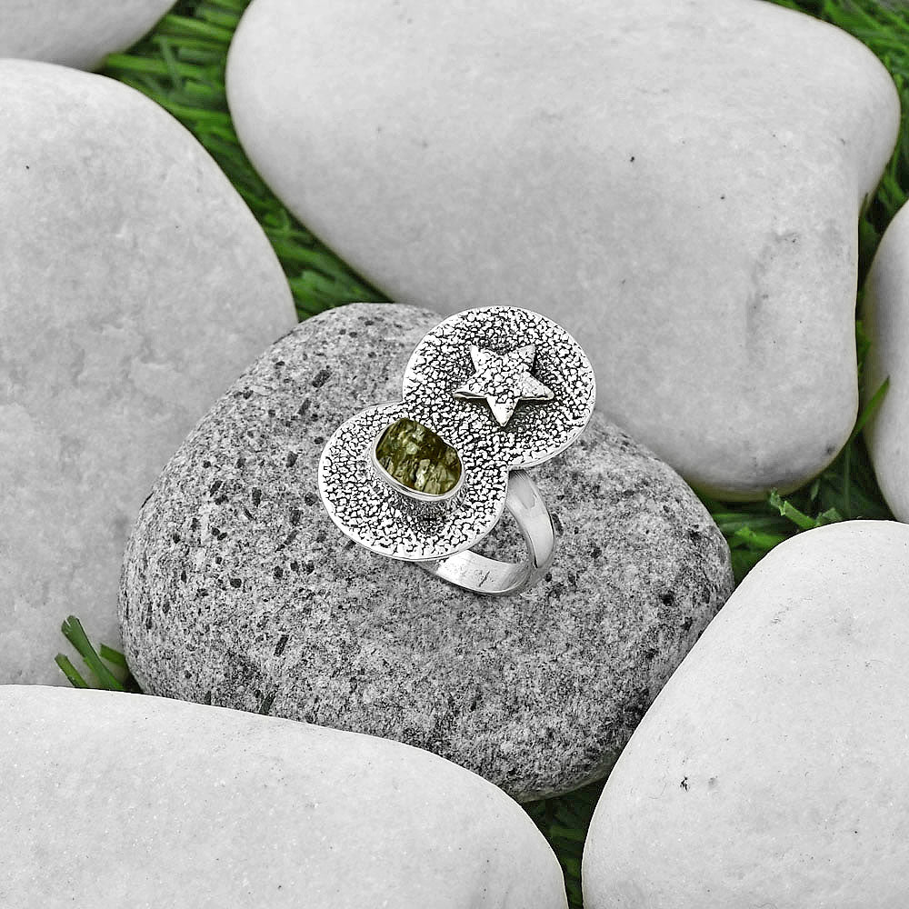 Star - Natural Peridot Rough Ring size-8.5 R-1290 SDR194846