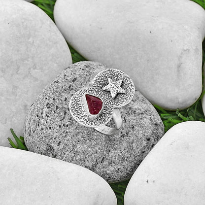 Star - Natural Pink Tourmaline Rough Ring size-9 R-1290 SDR194854