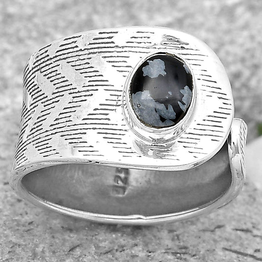 Adjustable - Snow Flake Obsidian Ring size-7.5 R-1319 SDR195291