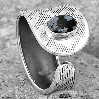 Adjustable - Snow Flake Obsidian Ring size-7.5 R-1319 SDR195291