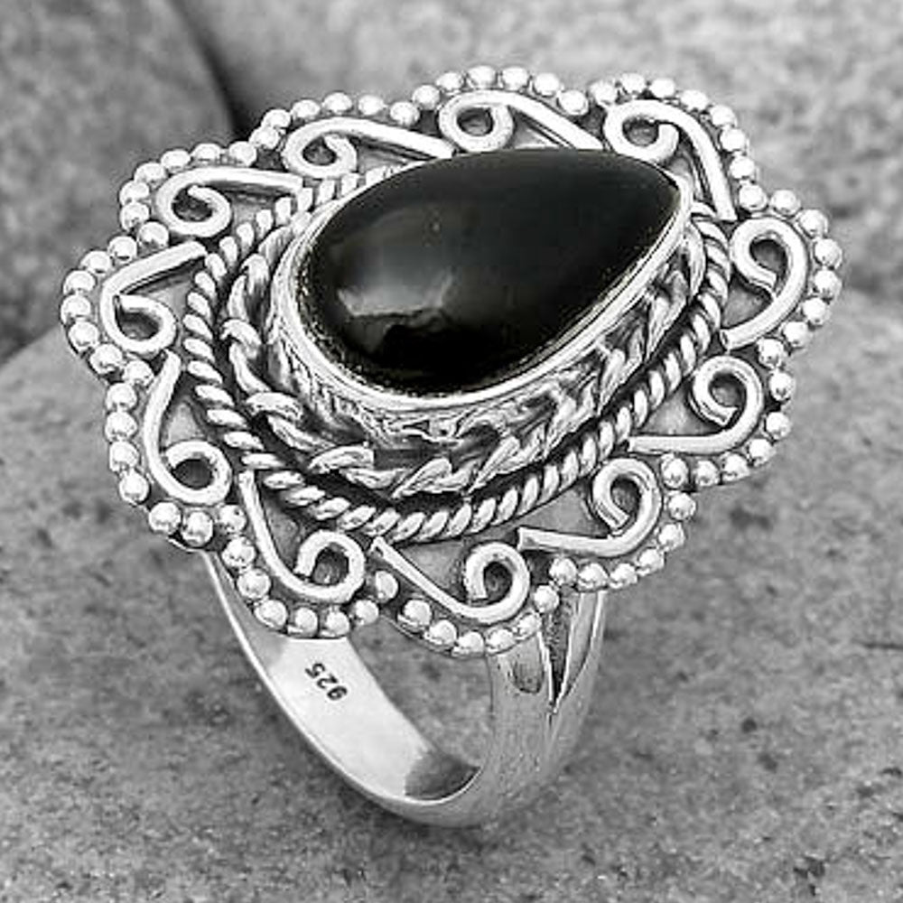 Natural Tektite Cab - Greek Ring size-7.5 R-1322 SDR200143