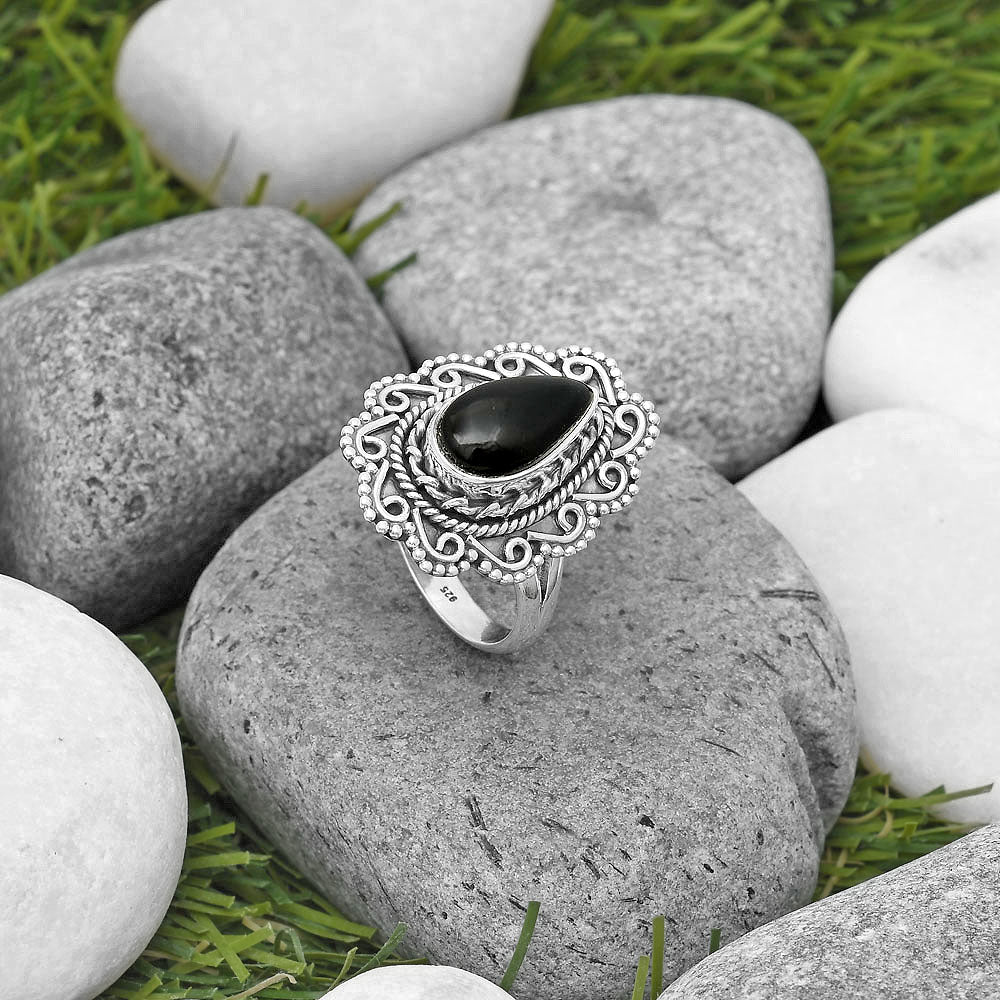 Natural Tektite Cab - Greek Ring size-7.5 R-1322 SDR200143