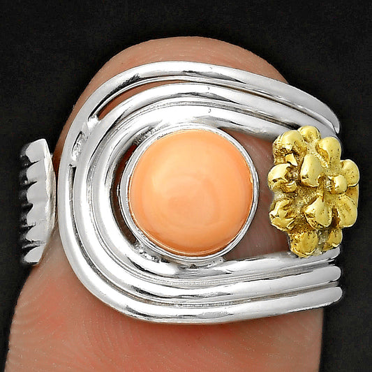 Two Tone Adjustable - Natural Spiny Oyster Shell Ring size-6.5 R-1491 SDR201492