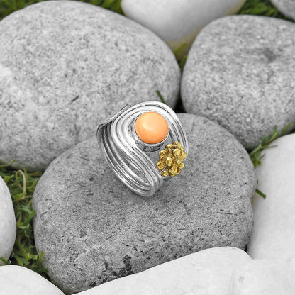 Two Tone Adjustable - Natural Spiny Oyster Shell Ring size-6.5 R-1491 SDR201492