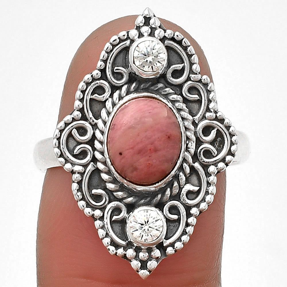 Pink Tulip Quartz & White Zircon Ring size-8 R-1532 SDR203610