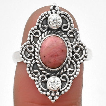 Pink Tulip Quartz & White Zircon Ring size-8 R-1532 SDR203610