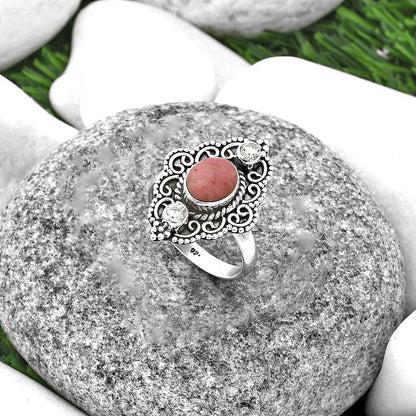 Pink Tulip Quartz & White Zircon Ring size-8 R-1532 SDR203610