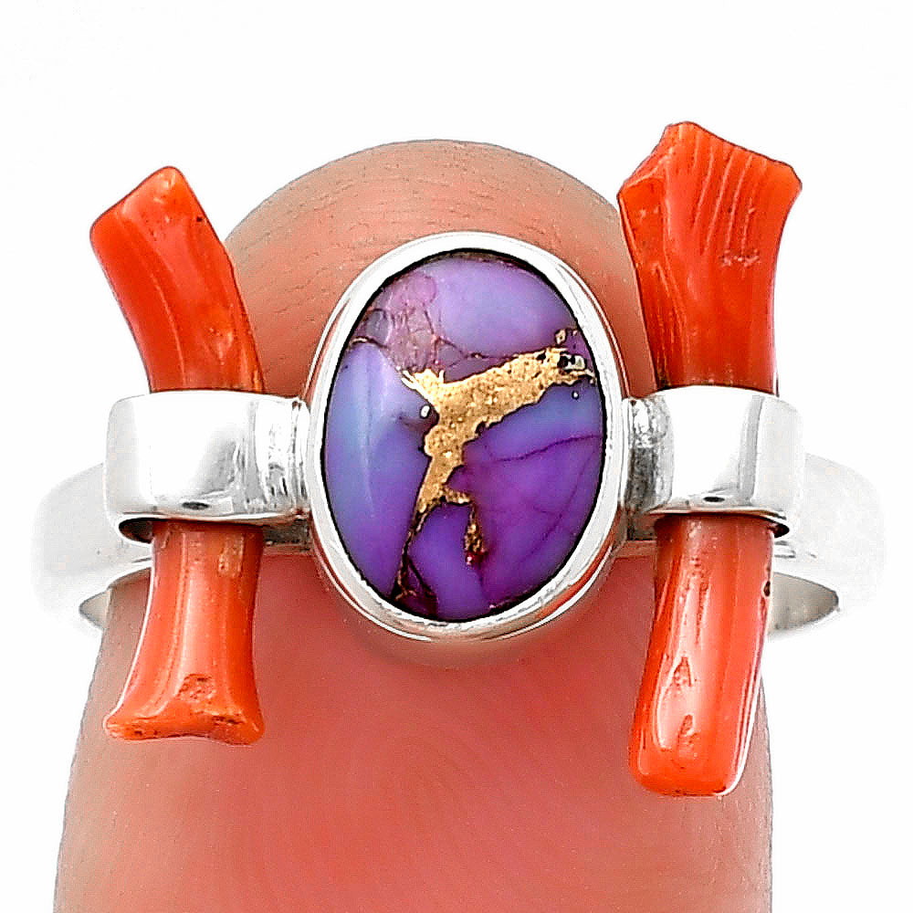 Copper Purple Turquoise & Coral Stick Ring size-8 R-1448 SDR204885