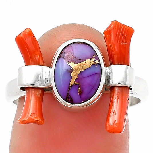 Copper Purple Turquoise & Coral Stick Ring size-8 R-1448 SDR204885
