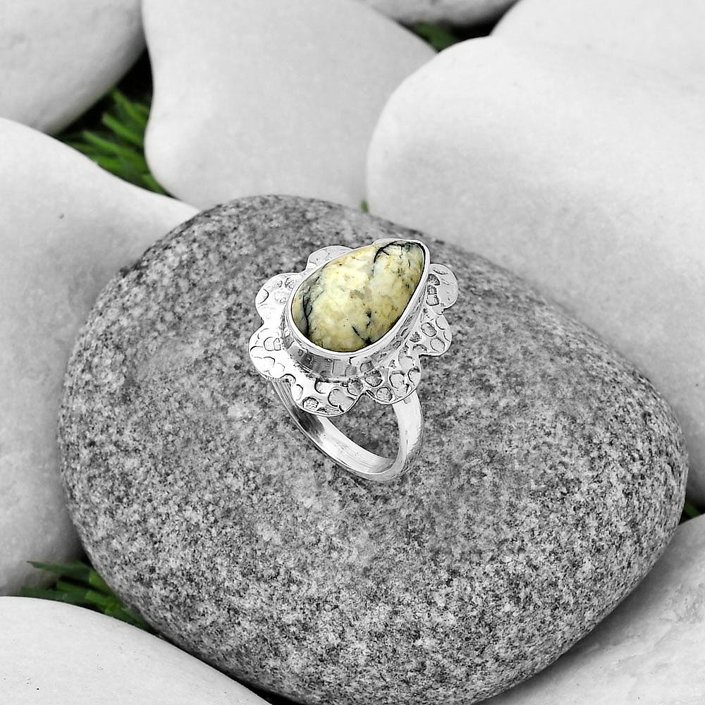 Authentic White Buffalo Turquoise Nevada Ring size-7 R-1241 SDR205753