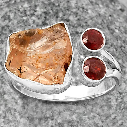 Adjustable Rose Quartz Rough & Garnet Ring size-8 R-1243 SDR206904