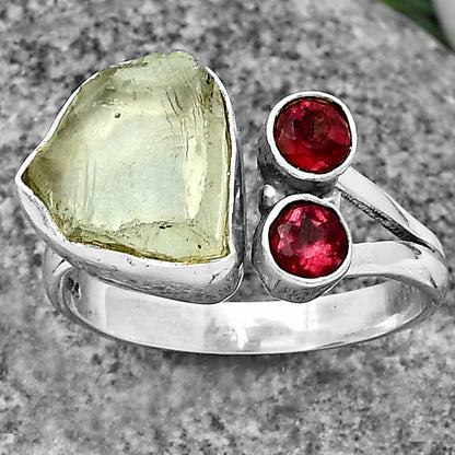 Adjustable Prasiolite (Green Amethyst) Rough & Garnet Ring size-8 R-1243 SDR206943