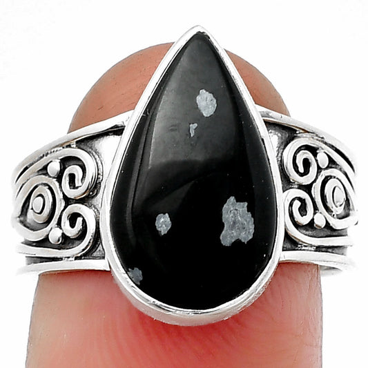 Natural Snow Flake Obsidian Ring size-8 R-1431 SDR207311
