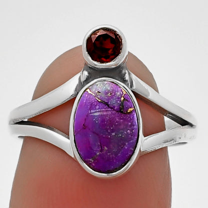 Copper Purple Turquoise & Garnet Ring size-8 R-1242 SDR209577