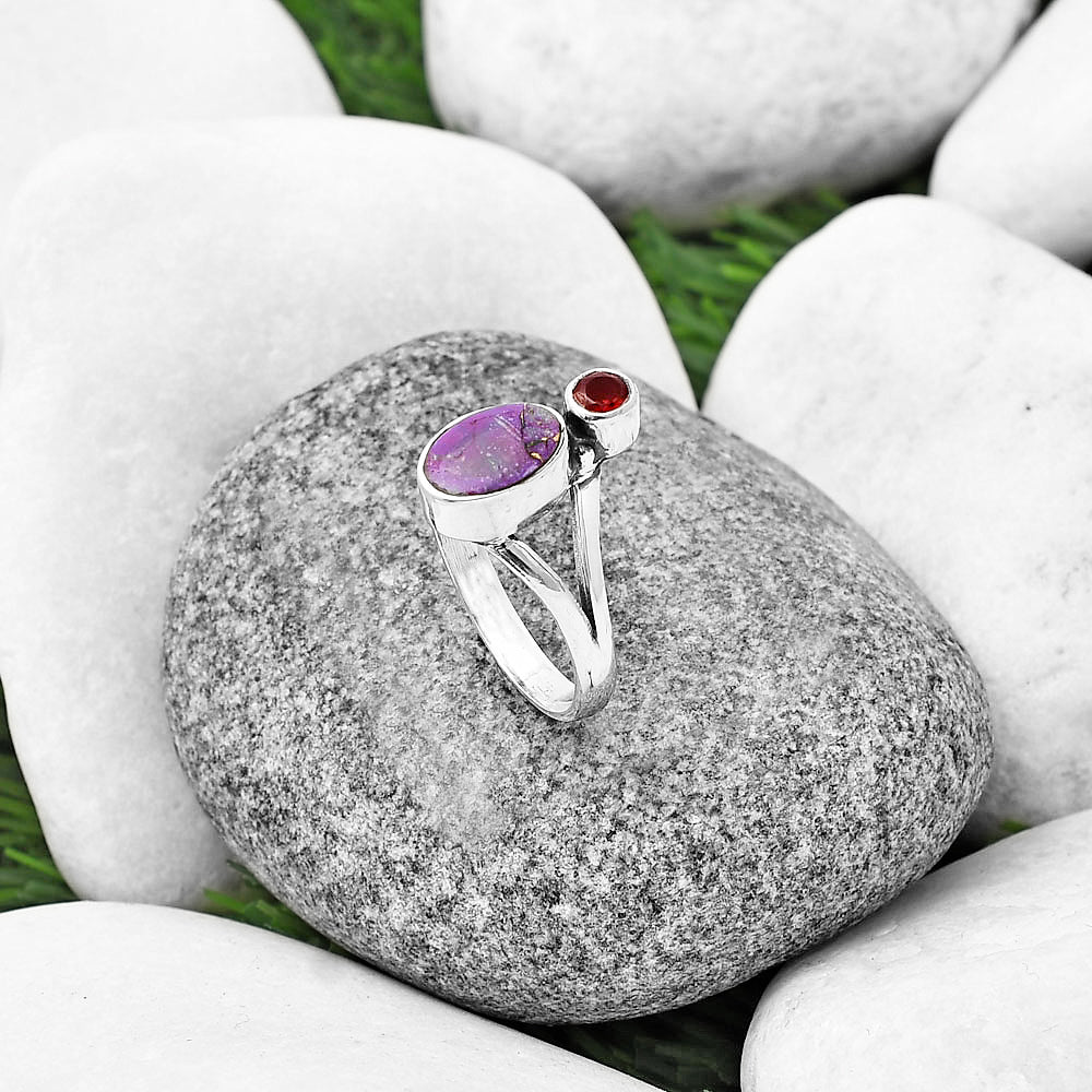 Copper Purple Turquoise & Garnet Ring size-8 R-1242 SDR209577