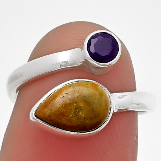 Adjustable - Serpentine & Amethyst Ring size-6 R-1205 SDR209718