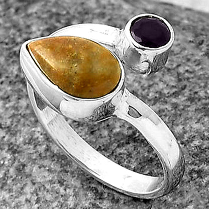 Adjustable - Serpentine & Amethyst Ring size-6 R-1205 SDR209718