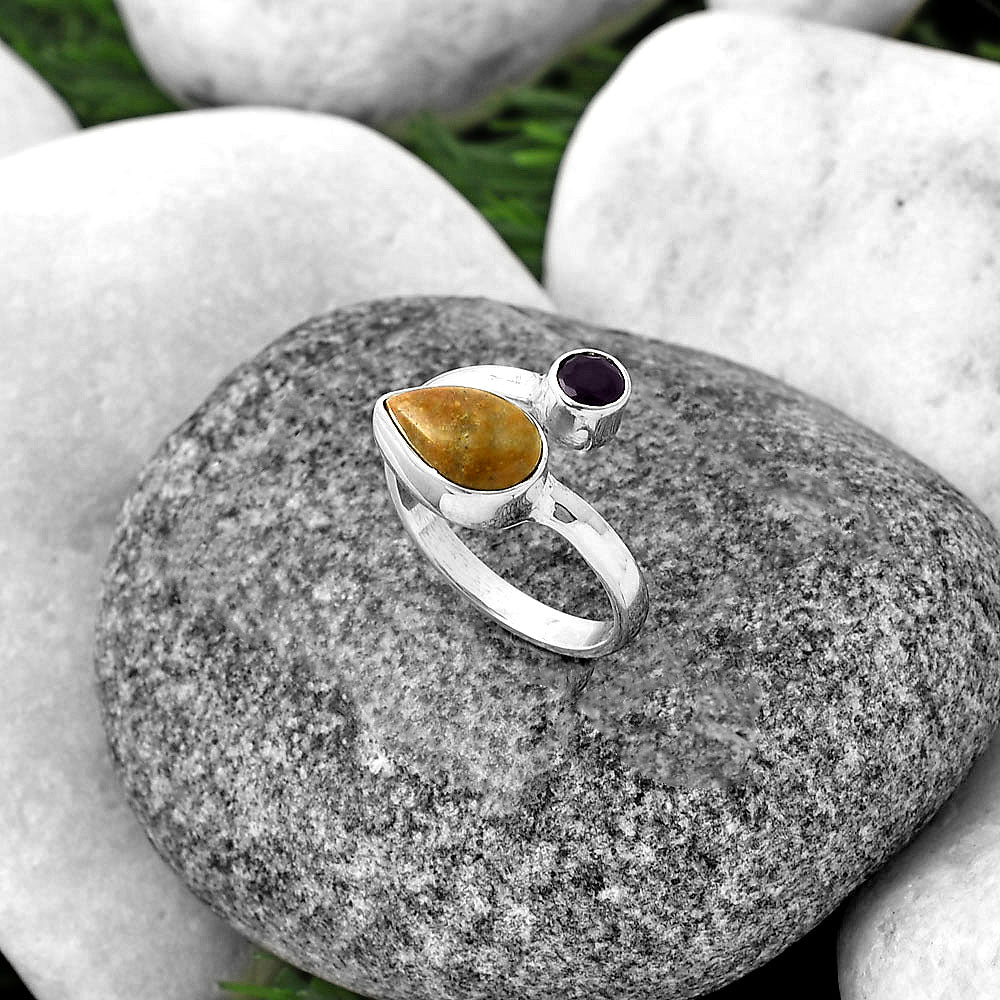 Adjustable - Serpentine & Amethyst Ring size-6 R-1205 SDR209718