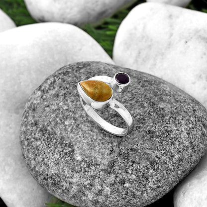 Adjustable - Serpentine & Amethyst Ring size-6 R-1205 SDR209718