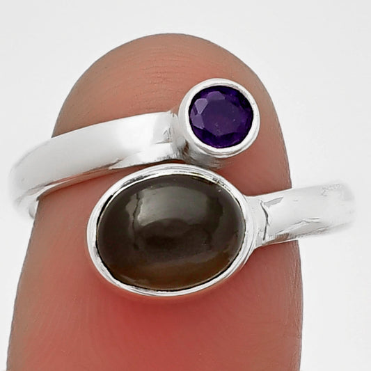 Adjustable Gray Moonstone & Amethyst Ring size-8 R-1205 SDR209770