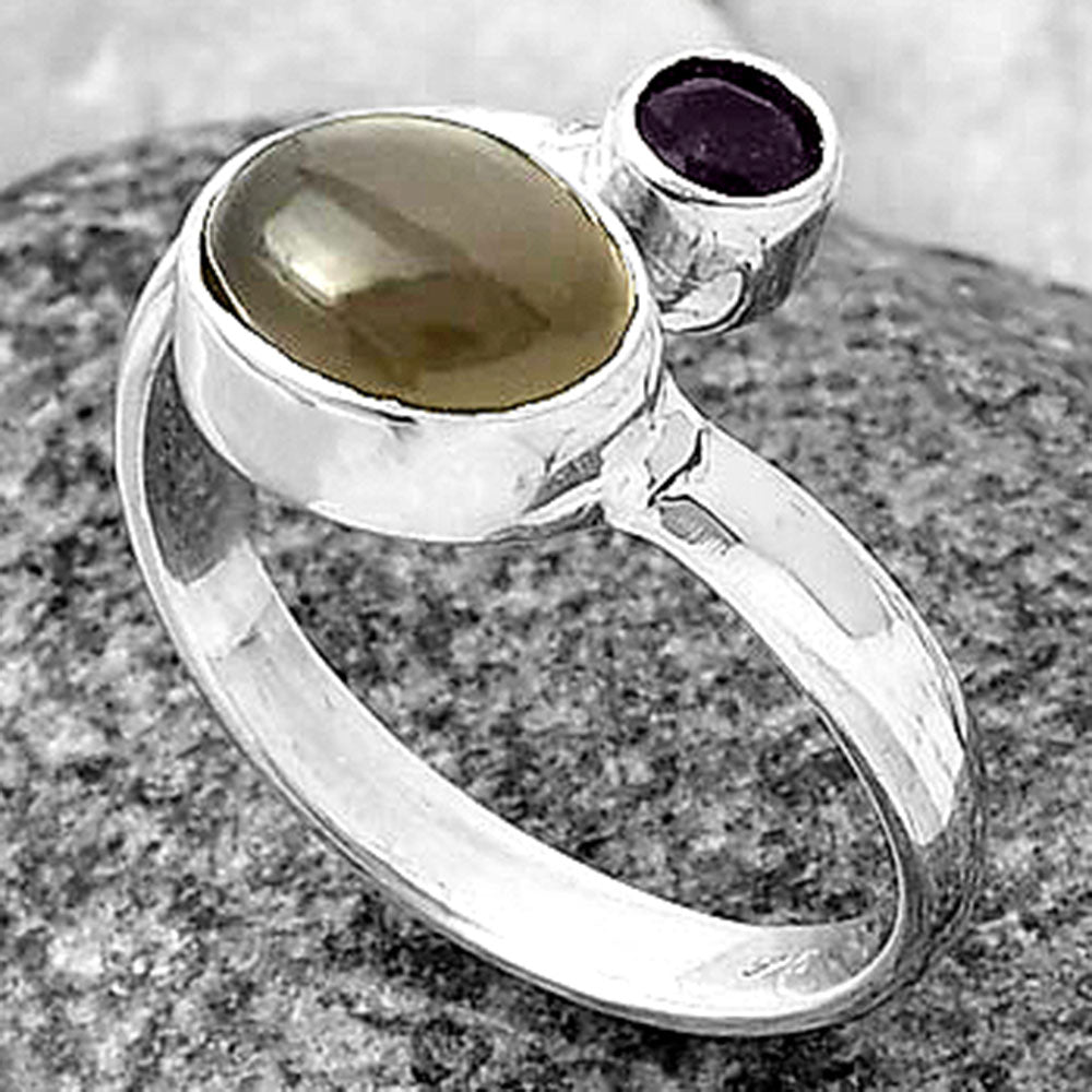 Adjustable Gray Moonstone & Amethyst Ring size-8 R-1205 SDR209770