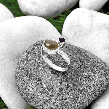 Adjustable Gray Moonstone & Amethyst Ring size-8 R-1205 SDR209770