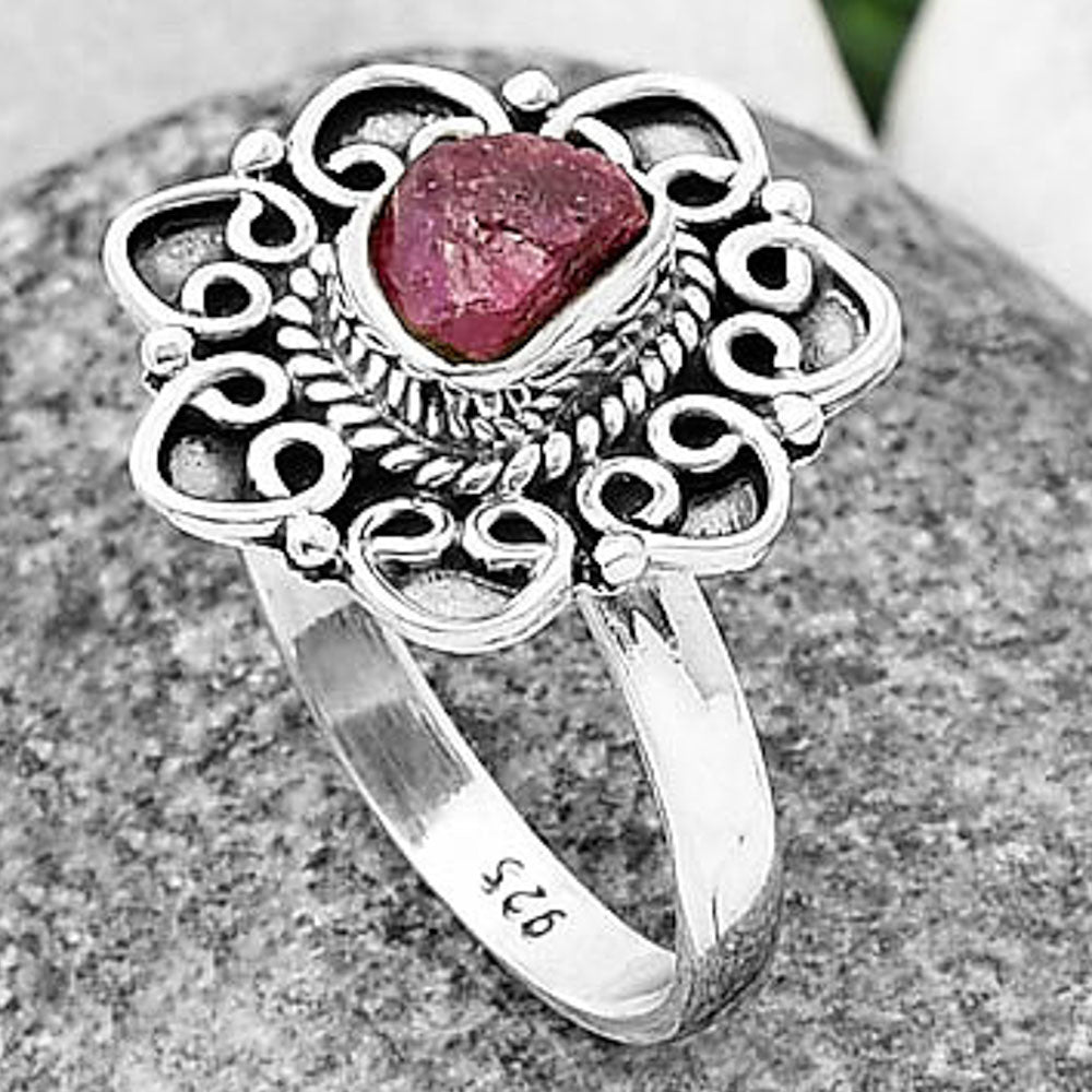 Natural Pink Tourmaline Rough Ring size-9 R-1337 SDR210136