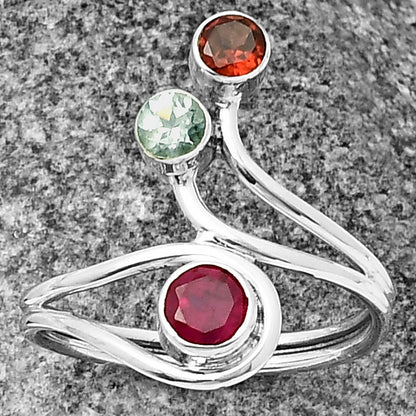 Pink Onyx, Sky Blue Topaz & Garnet Ring size-9.5 R-1390 SDR210155