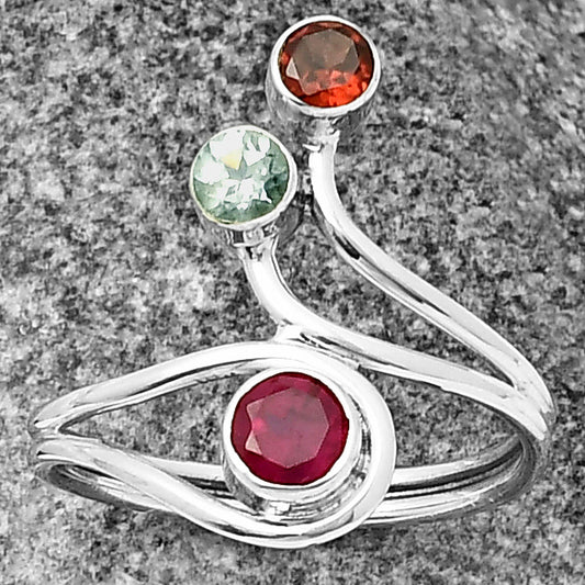 Pink Onyx, Sky Blue Topaz & Garnet Ring size-9.5 R-1390 SDR210155