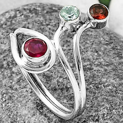 Pink Onyx, Sky Blue Topaz & Garnet Ring size-9.5 R-1390 SDR210155