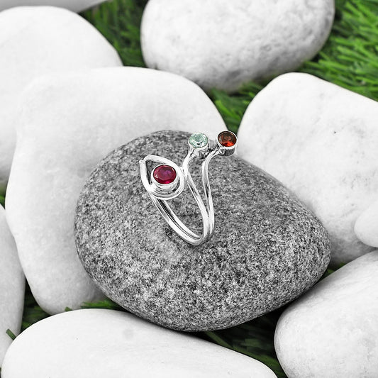 Pink Onyx, Sky Blue Topaz & Garnet Ring size-9.5 R-1390 SDR210155