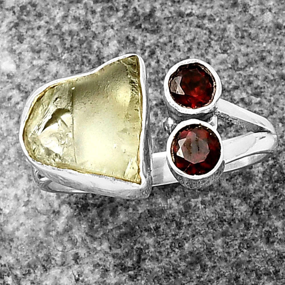 Prasiolite (Green Amethyst) Rough & Garnet Ring size-8 R-1243 SDR211708