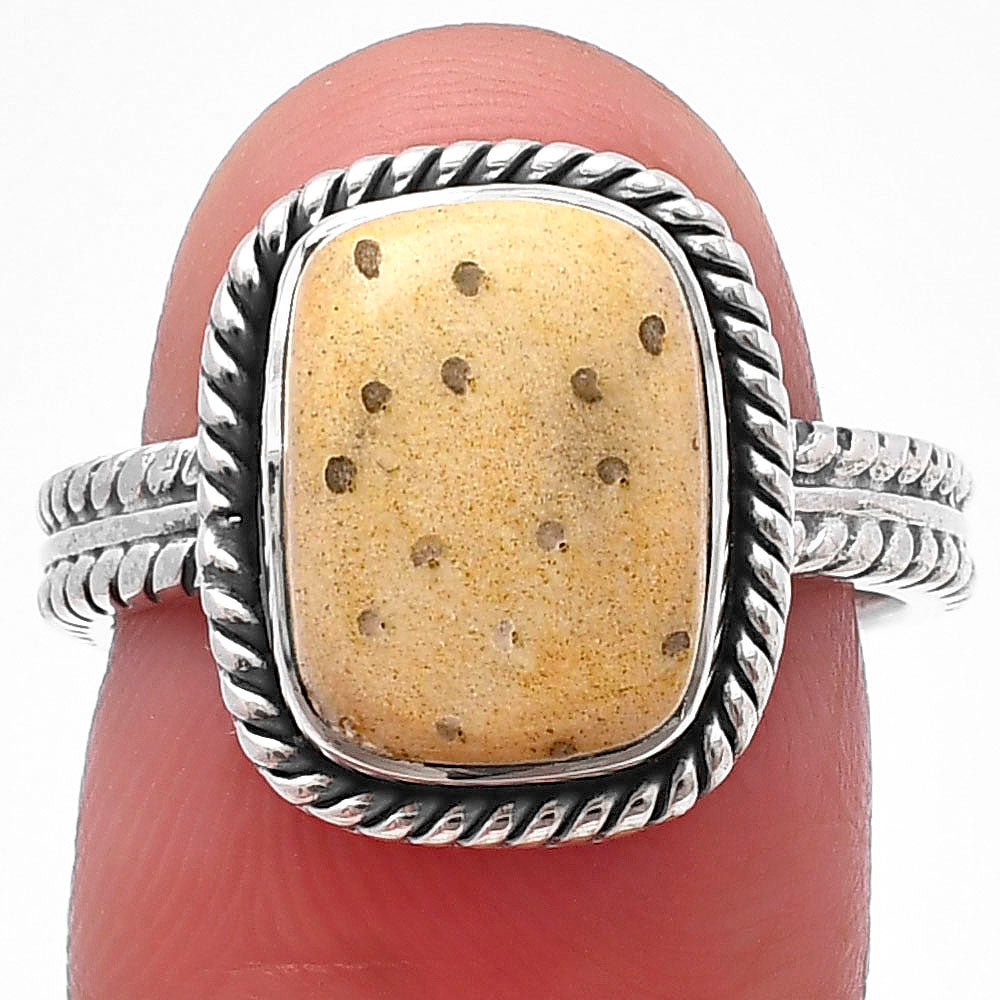 Natural Palm Root Fossil Agate Ring size-7 R-1065 SDR213408